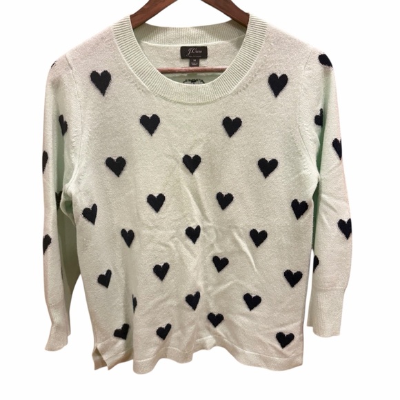 J.Crew 100% Cashmere Heart Sweater Womens M Mint GreenValentine’s Day Romantic - Picture 4 of 10